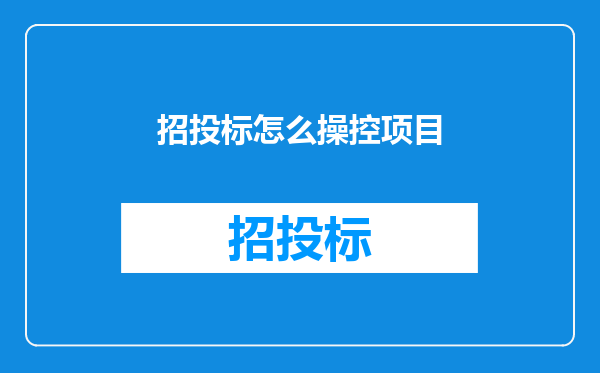 招投标怎么操控项目