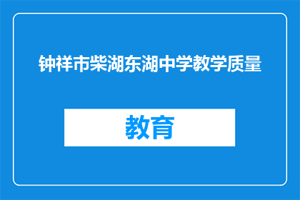 钟祥市柴湖东湖中学教学质量