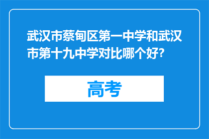 武汉市蔡甸区第一中学和武汉市第十九中学对比哪个好？